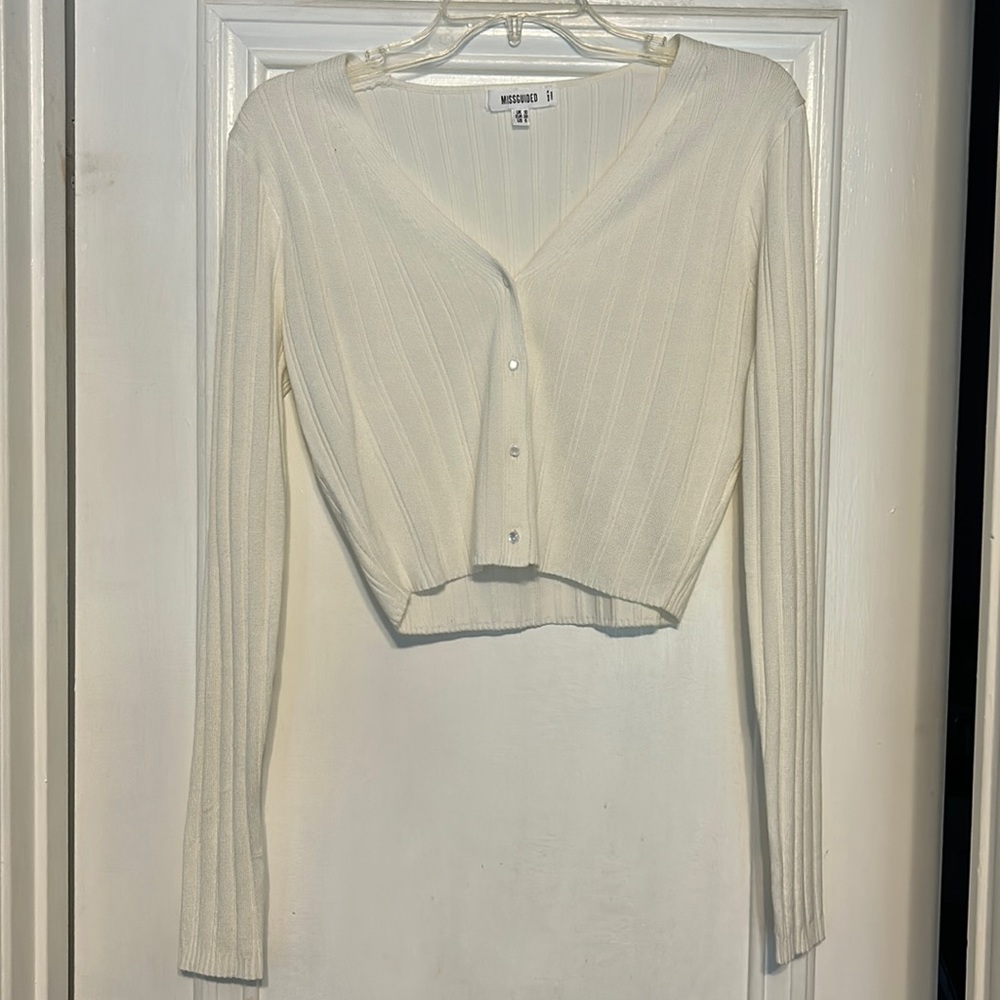 Missguided White Skinny Rib Cardigan